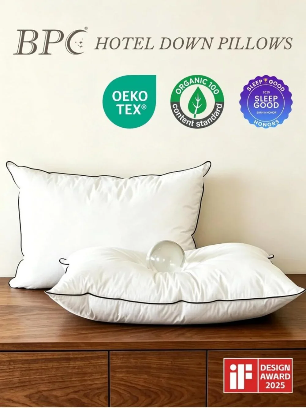 Cozy Goose Feather Down Pillows Set of 2, Ideal Support for Side Sleepers